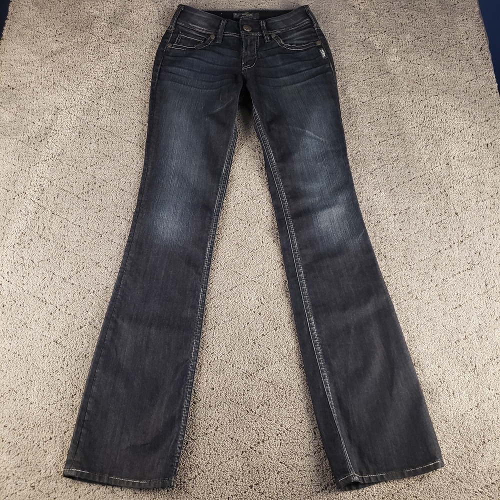 Silver Jeans Womens 25x33 Blue Suki Dark‎ Wash Low Rise Flare Stretch Denim